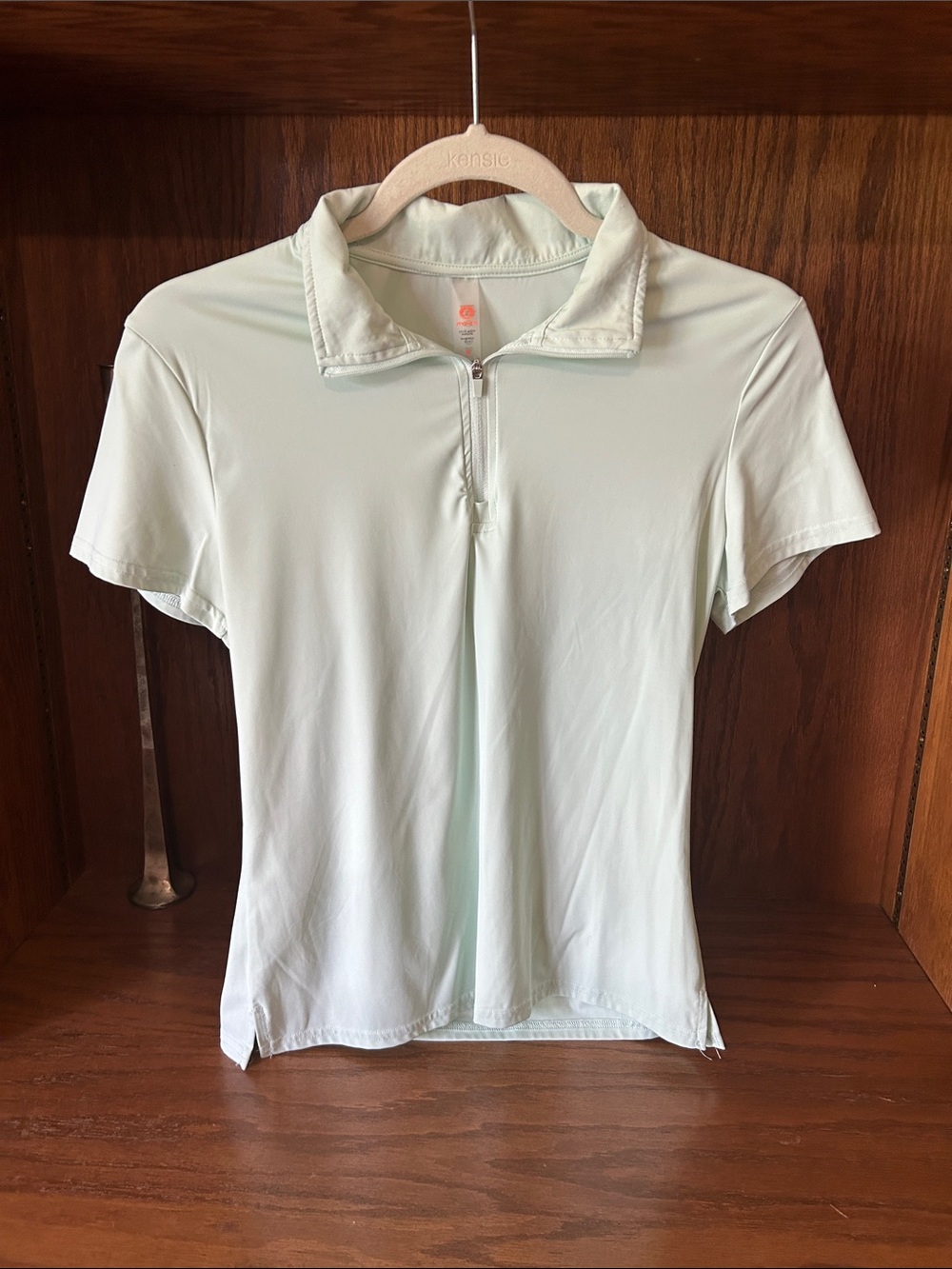 Mono B Mint Green Short Sleeve 1/4 Zip Polo Top